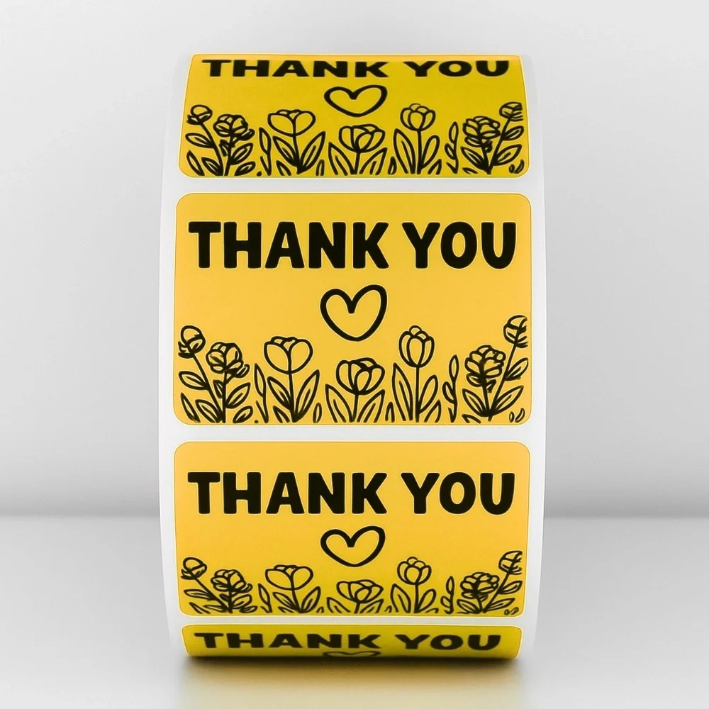Thank You Stickers – Green Floral Design – Small Business Packaging Labels NEW